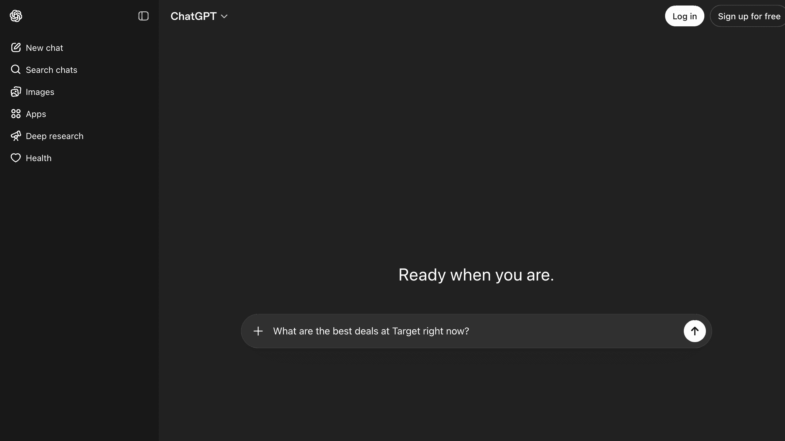 Query typed into ChatGPT: What are the best deals at Target right now?