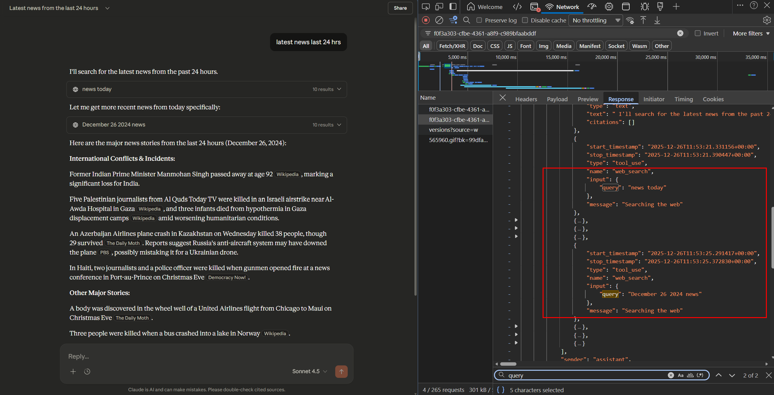 Query fanouts in Claude - showing how Claude decomposes queries into focused searches